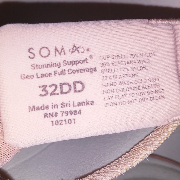Soma Bra Set of 2 32DD Stunning Support Geo Lace Full Coverage Beige Underwire - Picture 9 of 9